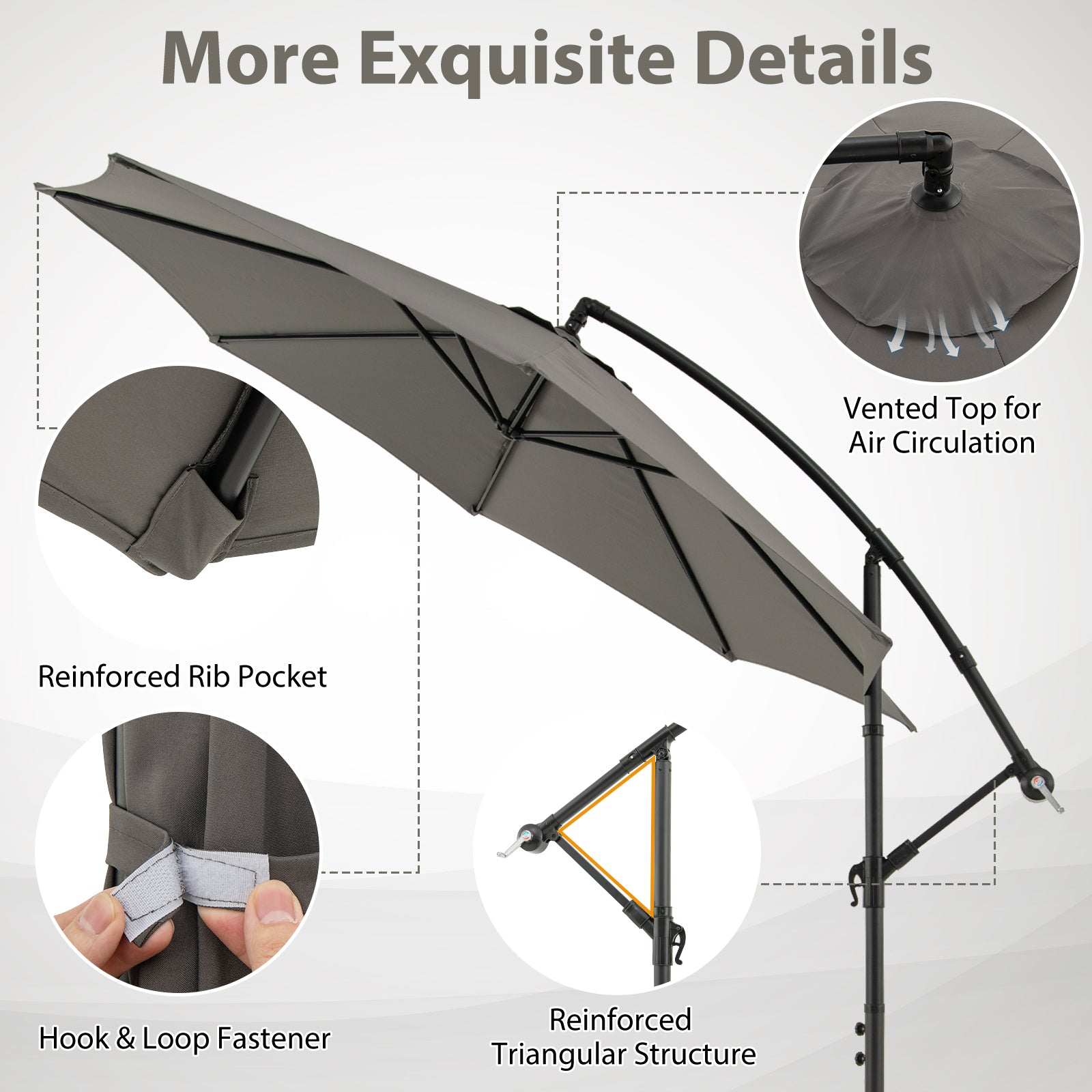 3m Patio Cantilever Umbrella with Tilt Adjustment Crossed Base and Crank Handle-Grey