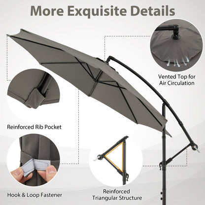 3m Patio Cantilever Umbrella with Tilt Adjustment Crossed Base and Crank Handle-Grey