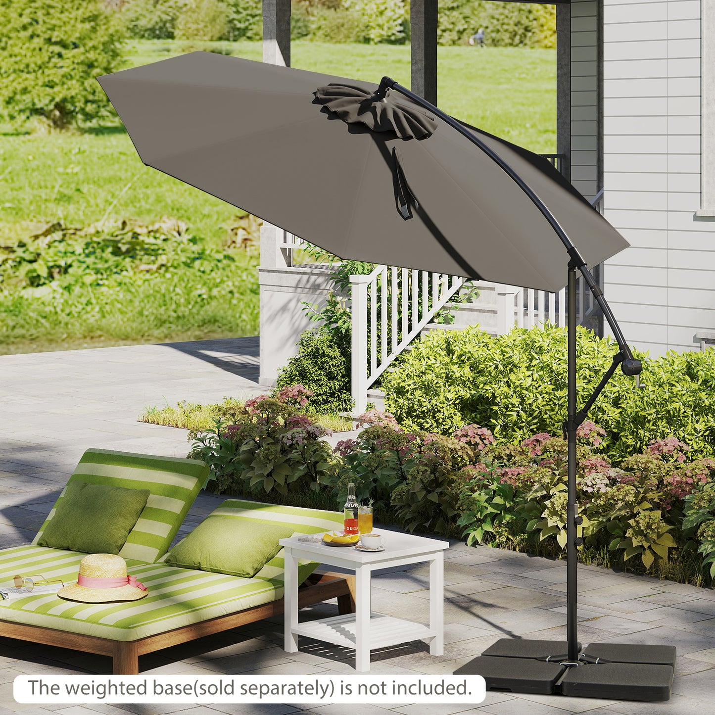 3m Patio Cantilever Umbrella with Tilt Adjustment Crossed Base and Crank Handle-Grey