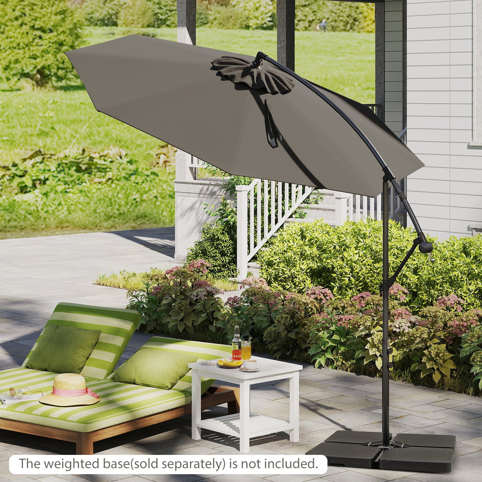 3m Patio Cantilever Umbrella with Tilt Adjustment Crossed Base and Crank Handle-Grey