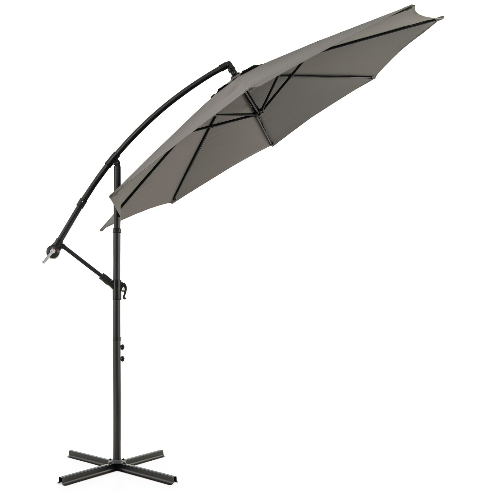 3m Patio Cantilever Umbrella with Tilt Adjustment Crossed Base and Crank Handle-Grey