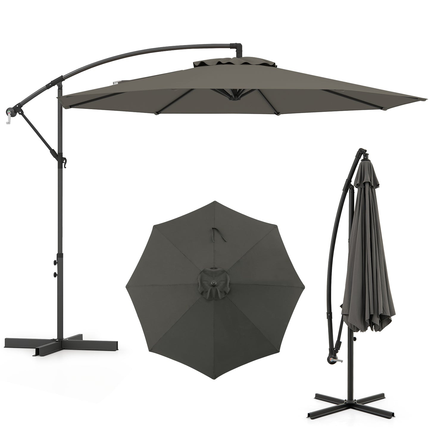 3m Patio Cantilever Umbrella with Tilt Adjustment Crossed Base and Crank Handle-Grey