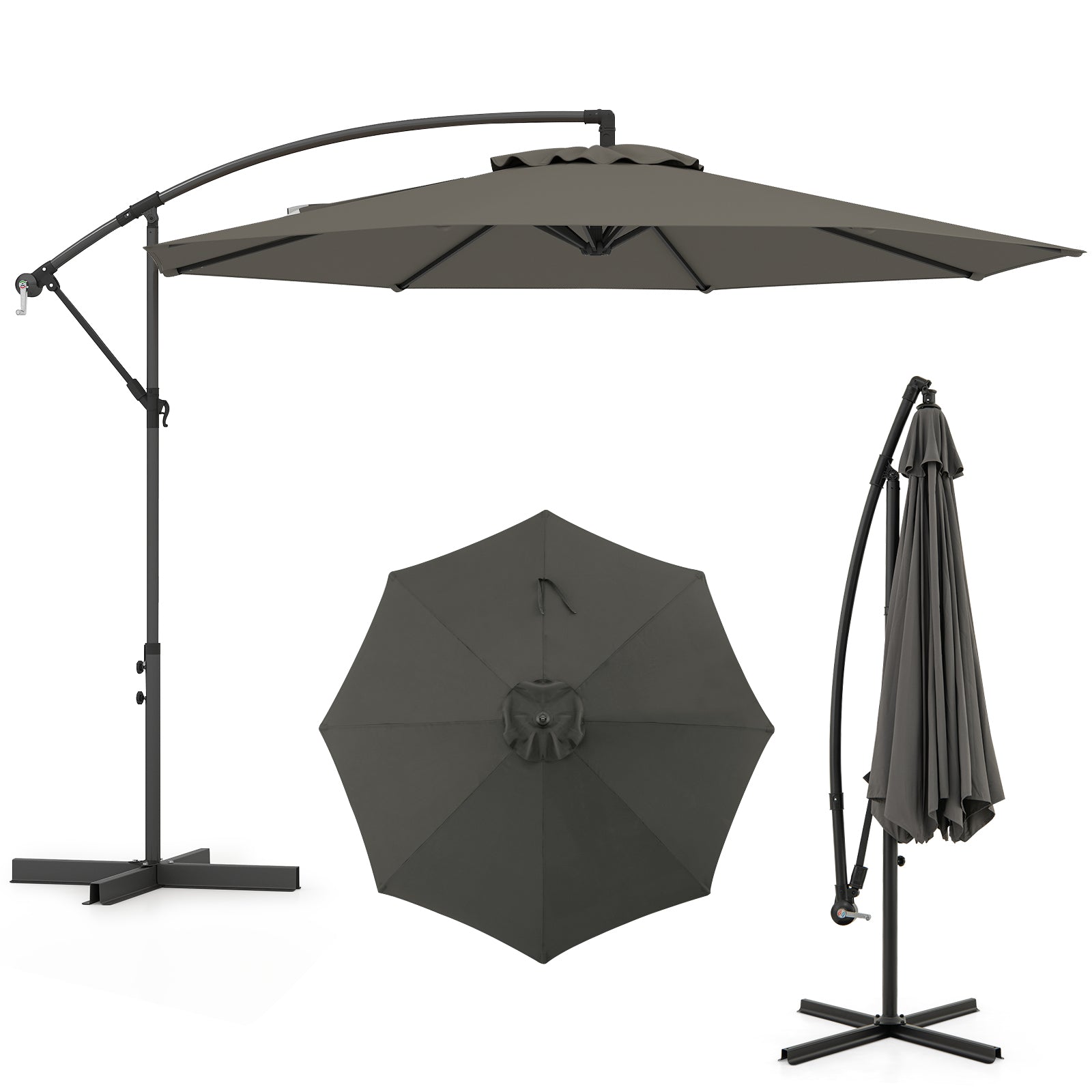 3m Patio Cantilever Umbrella with Tilt Adjustment Crossed Base and Crank Handle-Grey