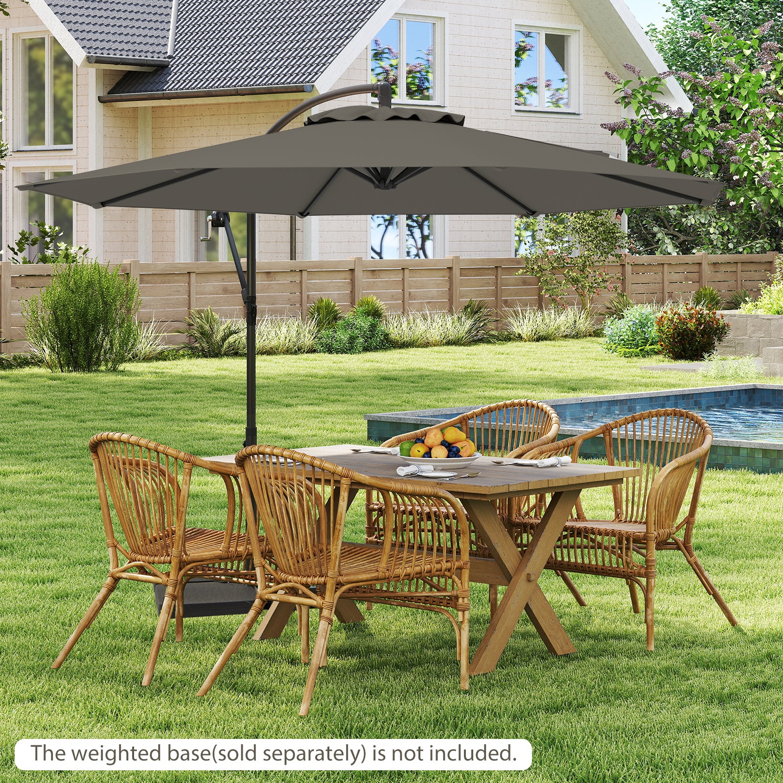 3m Patio Cantilever Umbrella with Tilt Adjustment Crossed Base and Crank Handle-Grey