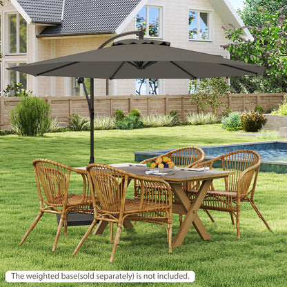 3m Patio Cantilever Umbrella with Tilt Adjustment Crossed Base and Crank Handle-Grey