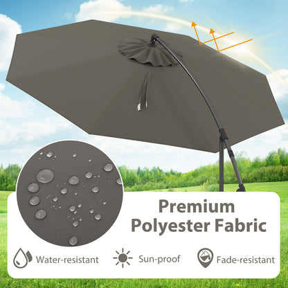 3m Patio Cantilever Umbrella with Tilt Adjustment Crossed Base and Crank Handle-Grey