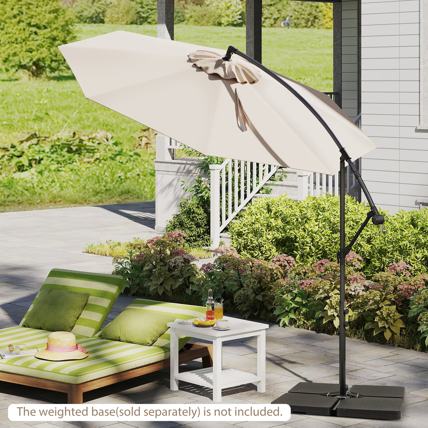 3m Patio Cantilever Umbrella with Tilt Adjustment Crossed Base and Crank Handle-Beige