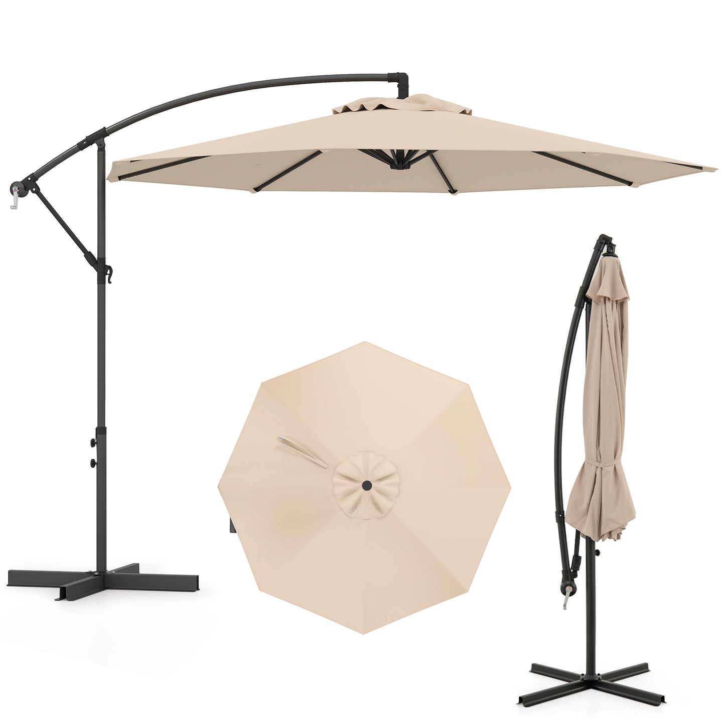 3m Patio Cantilever Umbrella with Tilt Adjustment Crossed Base and Crank Handle-Beige