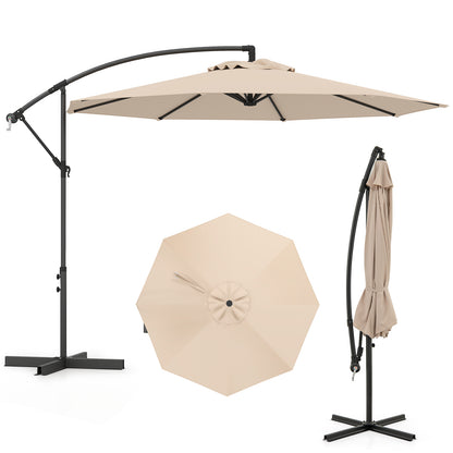 3m Patio Cantilever Umbrella with Tilt Adjustment Crossed Base and Crank Handle-Beige