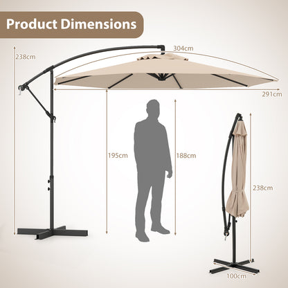 3m Patio Cantilever Umbrella with Tilt Adjustment Crossed Base and Crank Handle-Beige