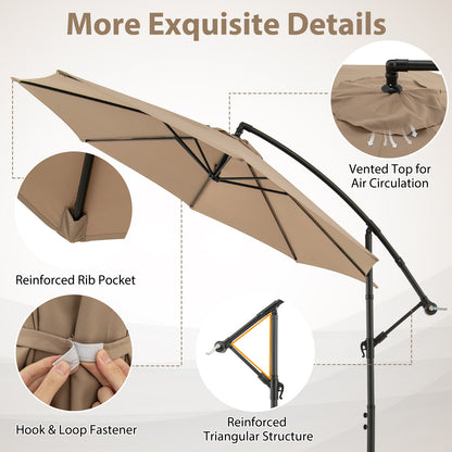 Cantilever Umbrella with Cross Base and Crank for Garden/Patio-Coffee