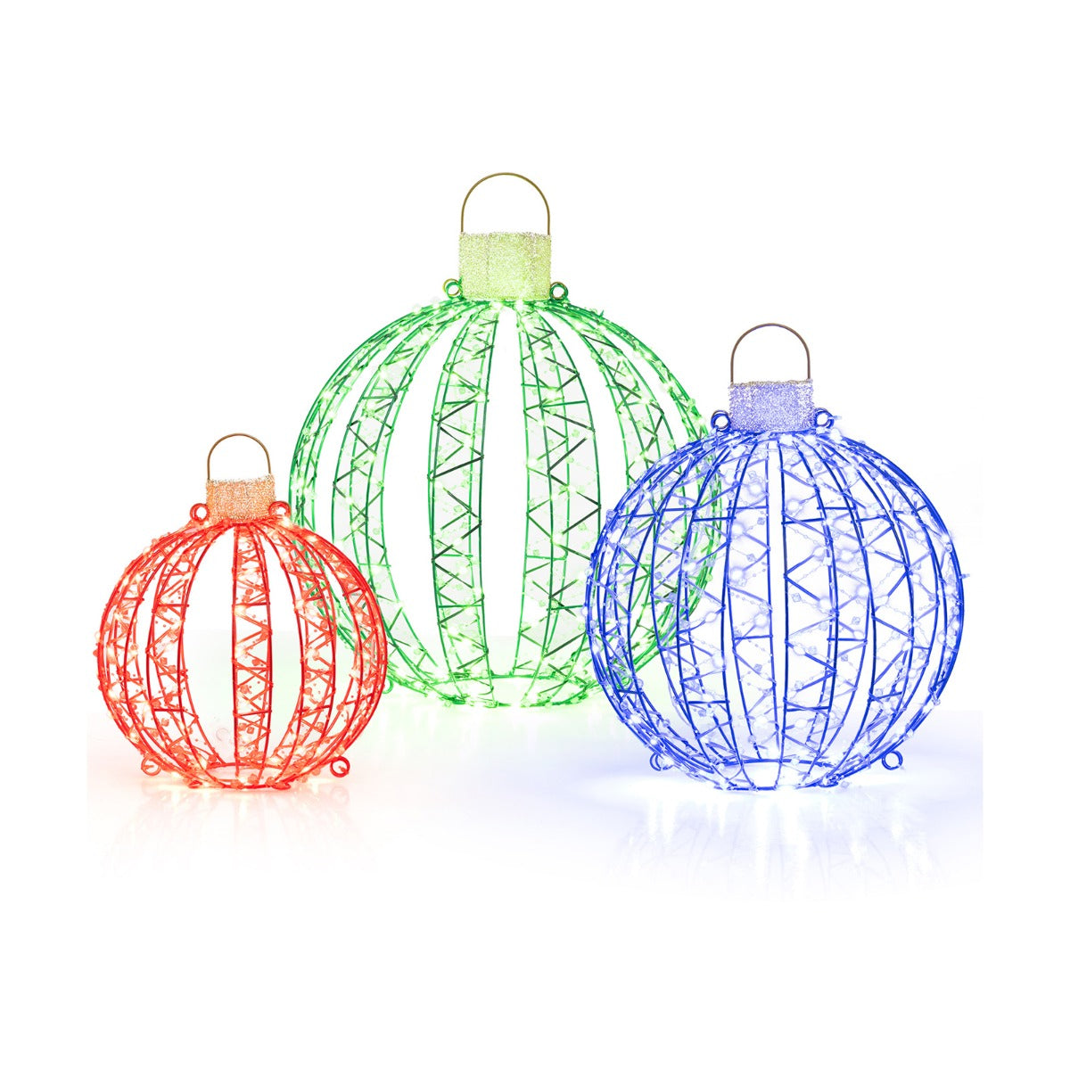 Three-color Christmas light globe set with red, blue and green LED lights for festive decoration