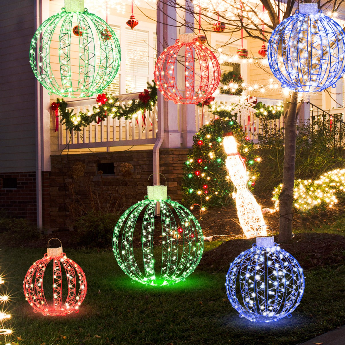 Colorful LED globe decorations for Christmas, Thanksgiving, Halloween, weddings, porches and gardens
