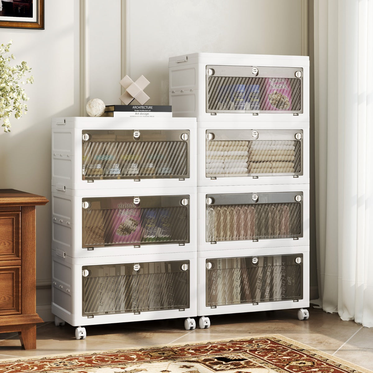 3-Pack Plastic Storage Bins with Lid for Bedroom Living Room-White