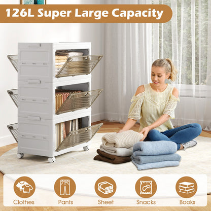 3-Pack Plastic Storage Bins with Lid for Bedroom Living Room-White
