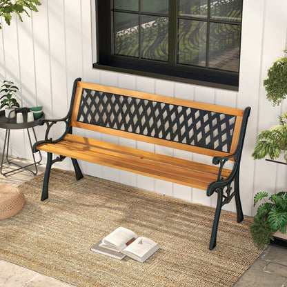 Outdoor park bench features supportive armrests for comfortable resting during extended sitting