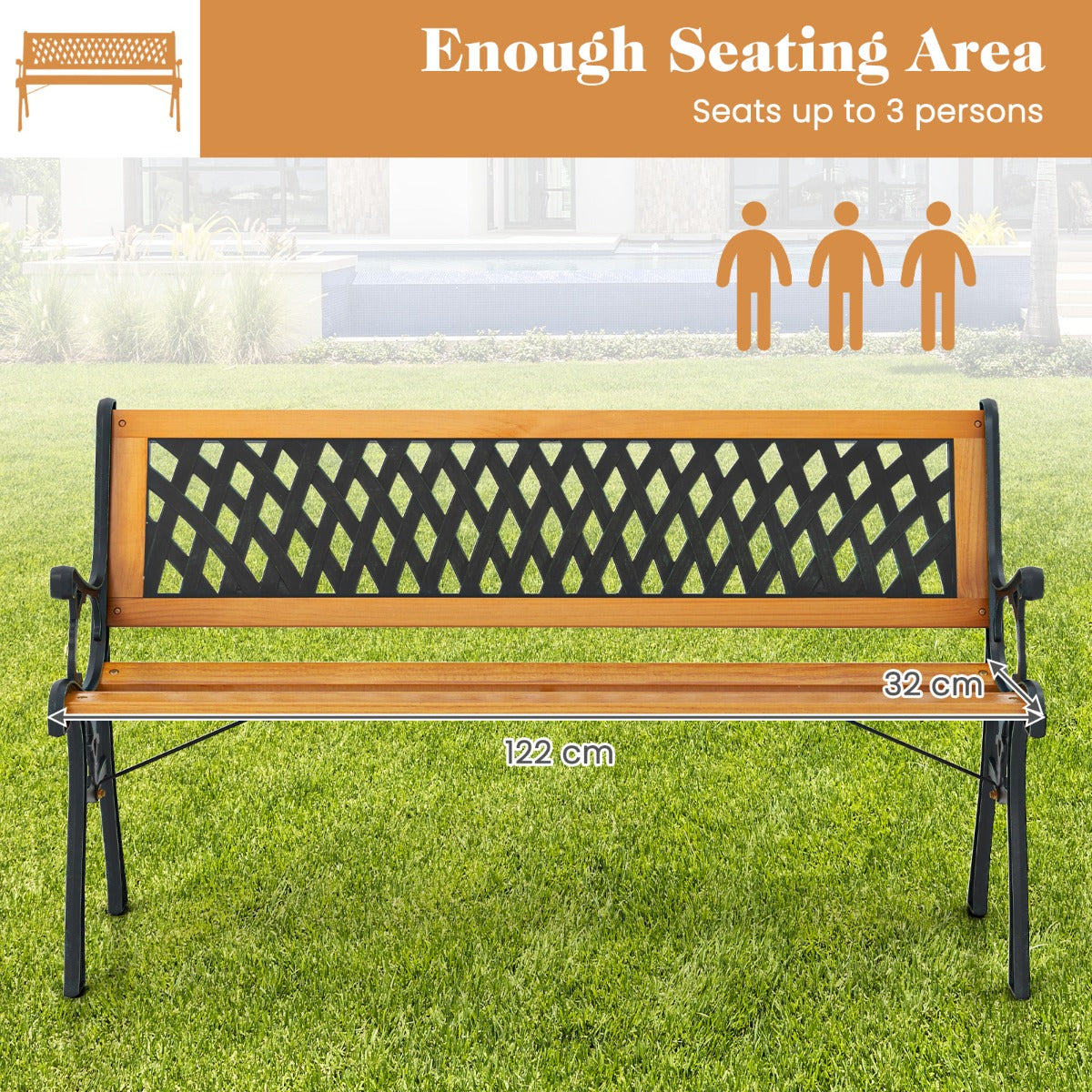 Ergonomic curved seat and inclined backrest support the body for relaxing garden seating