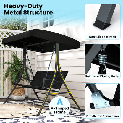 3-Person Porch Swing with Stand and Metal Frame-Black