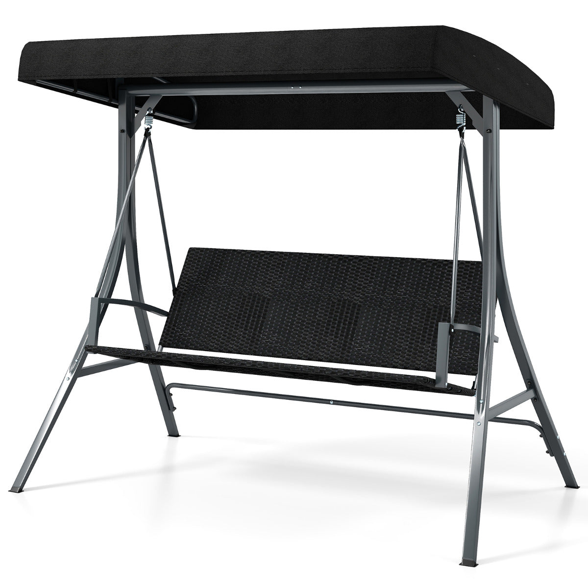 3-Person Porch Swing with Stand and Metal Frame-Black