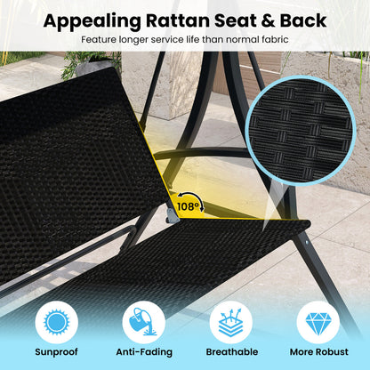 3-Person Porch Swing with Stand and Metal Frame-Black