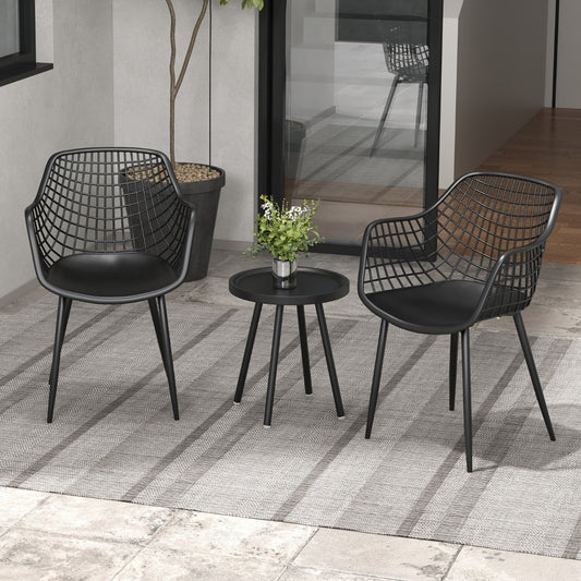 Costway 3 Piece Bistro Patio Chairs and Side Table Set with PP Seat-Black