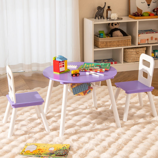 Costway 3 Piece Children Activity Table Set with Center Mesh Storage for Arts Crafts Meals and Study-Purple