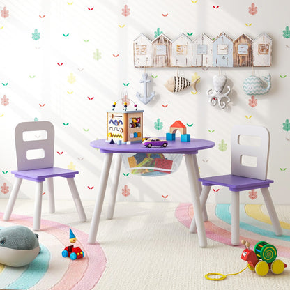 Costway 3 Piece Children Activity Table Set with Center Mesh Storage for Arts Crafts Meals and Study-Purple