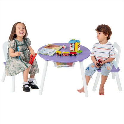 Costway 3 Piece Children Activity Table Set with Center Mesh Storage for Arts Crafts Meals and Study-Purple
