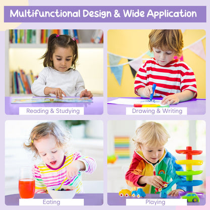 Costway 3 Piece Children Activity Table Set with Center Mesh Storage for Arts Crafts Meals and Study-Purple