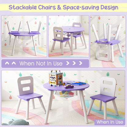 Costway 3 Piece Children Activity Table Set with Center Mesh Storage for Arts Crafts Meals and Study-Purple