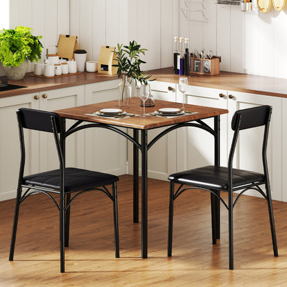 3-Piece Dining Table Set with Upholstered Seats-Black
