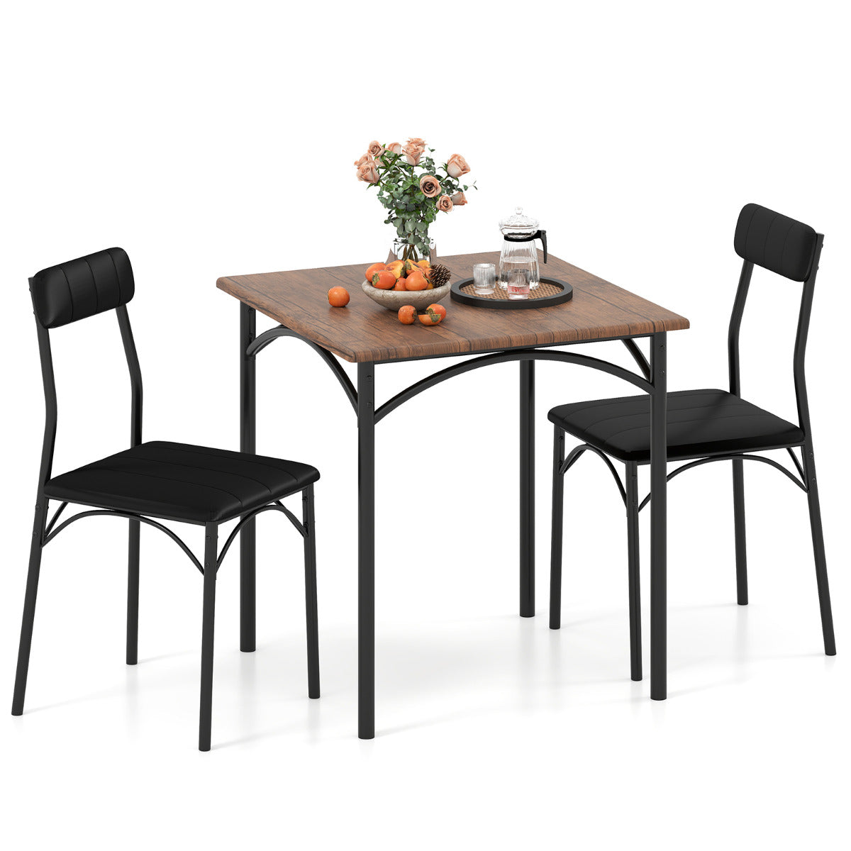 3-Piece Dining Table Set with Upholstered Seats-Black