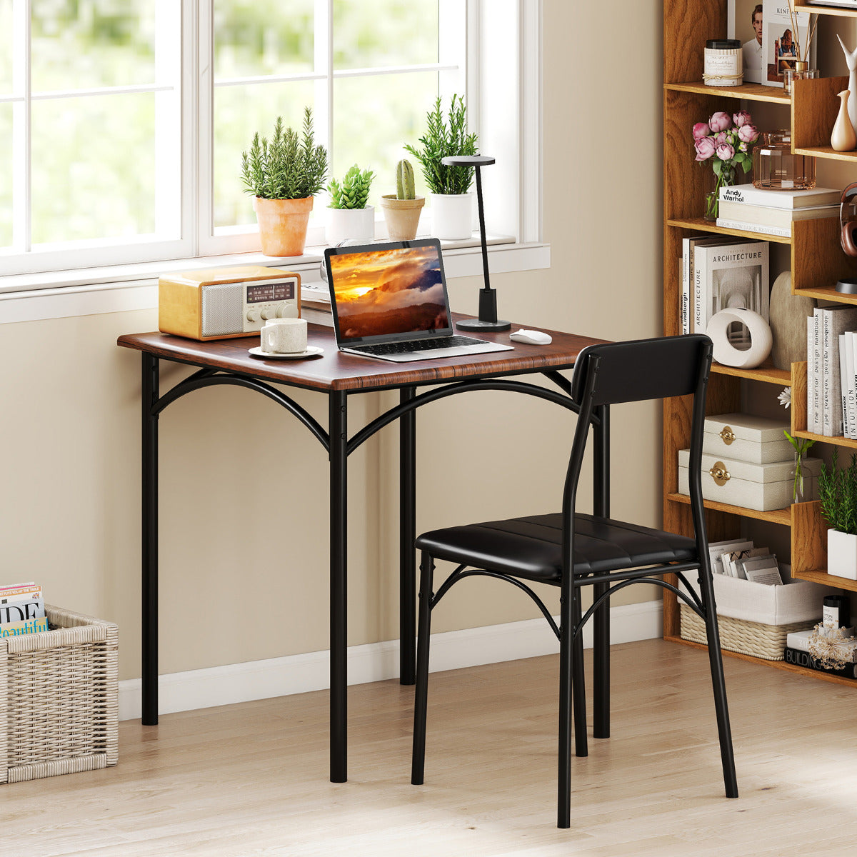 3-Piece Dining Table Set with Upholstered Seats-Black