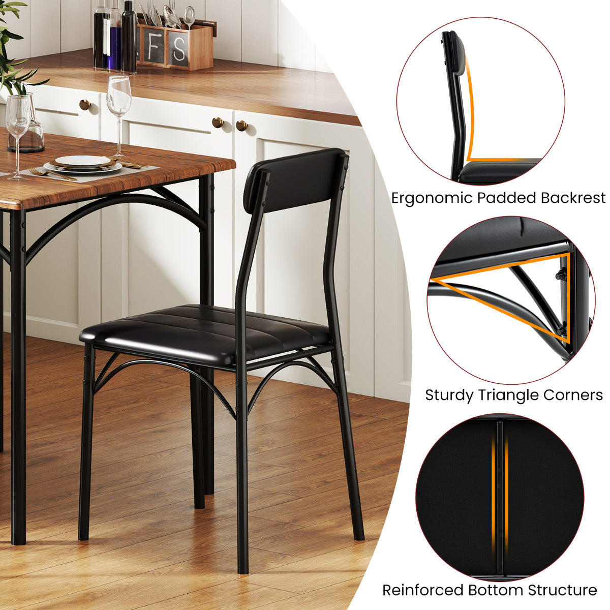 3-Piece Dining Table Set with Upholstered Seats-Black