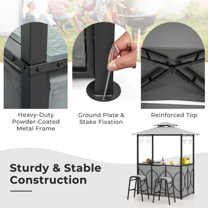 Costway 3-Piece Patio Bar Set with Metal Storage Shelves and Glass Holders-Grey