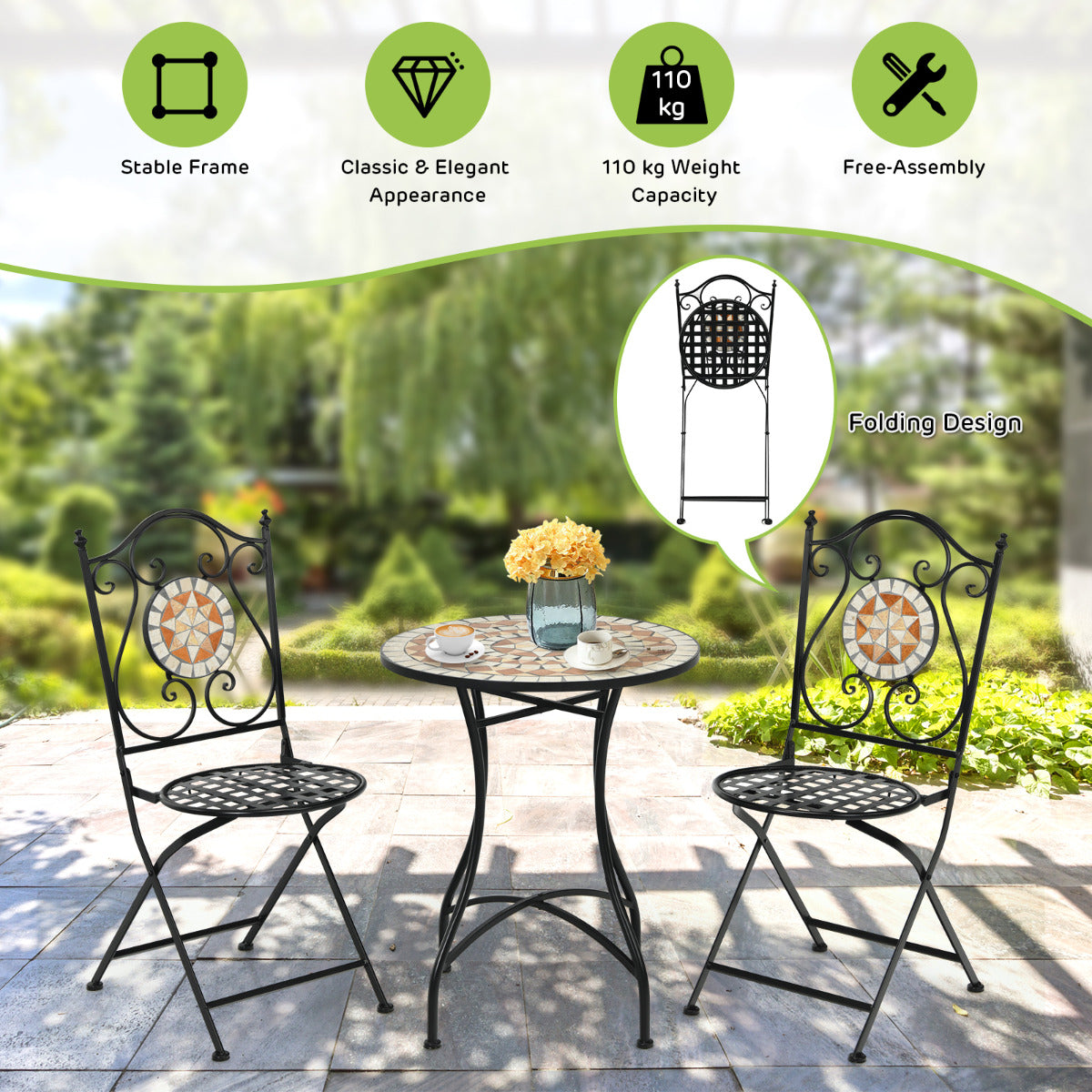 3 Piece Patio Bistro Set for Indoor Outdoor Use