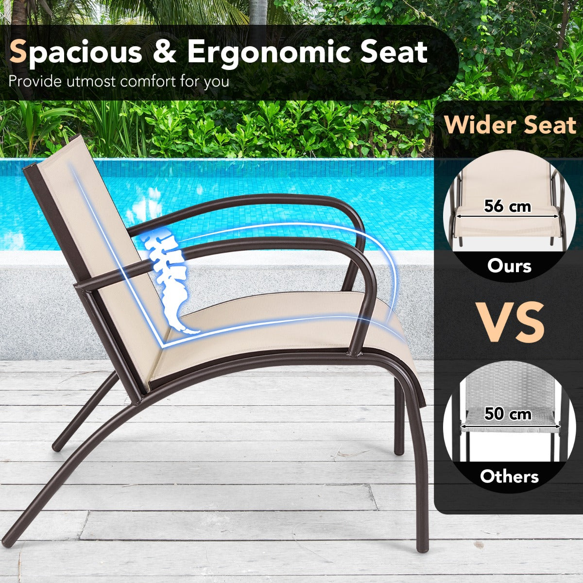Round metal coffee table with three sturdy legs provides a convenient surface for drinks and essentials