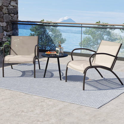 Curved outdoor armchairs with 50cm seat depth cradle the body for a more comfortable sitting experience