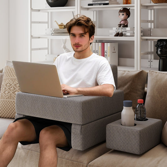 3-Piece Reading Pillow Set Extra Large Lap Desk with Coaster-Grey