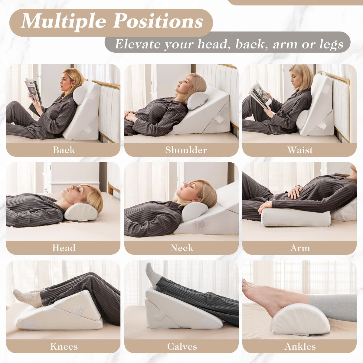 3 Pieces Adjustable Bed Wedge Pillow Set with Air Memory Foam-White