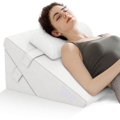 3 Pieces Adjustable Bed Wedge Pillow Set with Air Memory Foam-White
