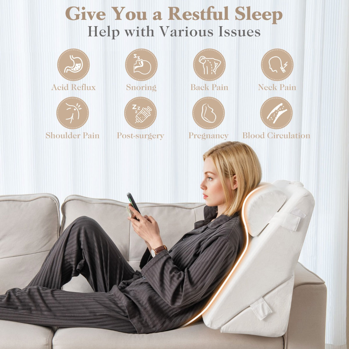 3 Pieces Adjustable Bed Wedge Pillow Set with Air Memory Foam-White