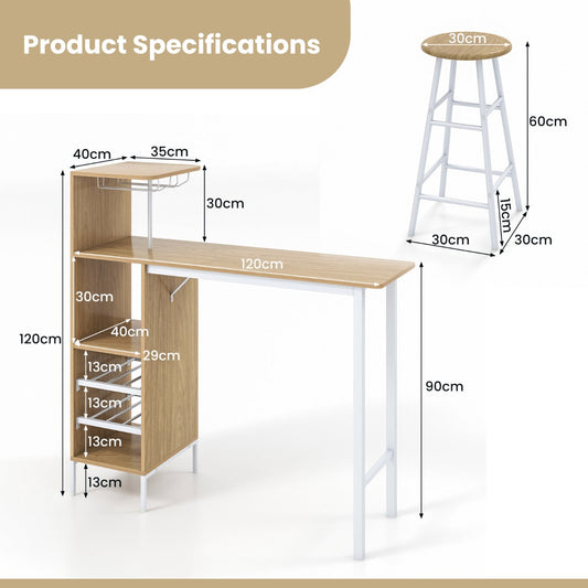 Rustic three-piece bar table set with narrow counter table and two matching stools