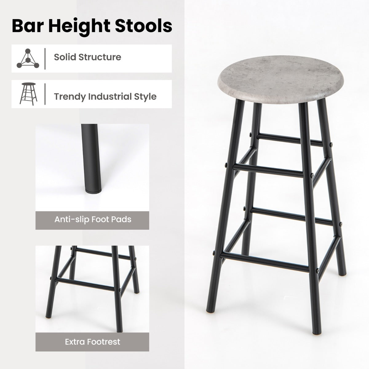 3 Pieces Bar Table and Chair Set with 6-Bottle Wine Racks for Dining Room-Grey