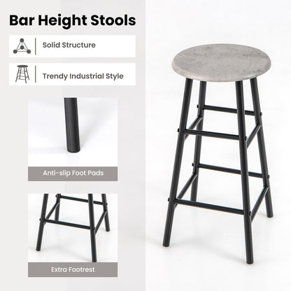 3 Pieces Bar Table and Chair Set with 6-Bottle Wine Racks for Dining Room-Grey