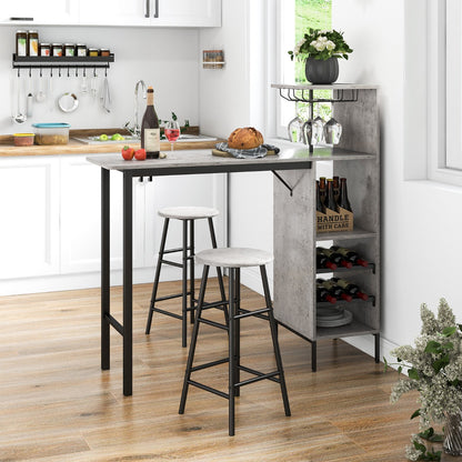 3 Pieces Bar Table and Chair Set with 6-Bottle Wine Racks for Dining Room-Grey