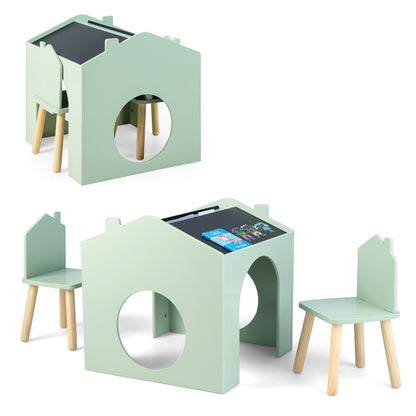 3 Pieces Kids Wooden Activity Play Desk and Chair Set with Chalkboards-Green
