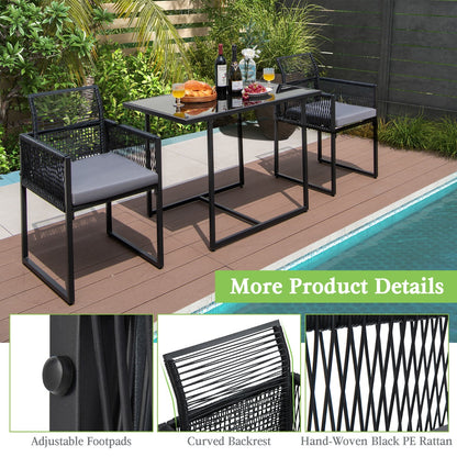 3 Pieces Outdoor Dining Set with Folding Backrest-Grey