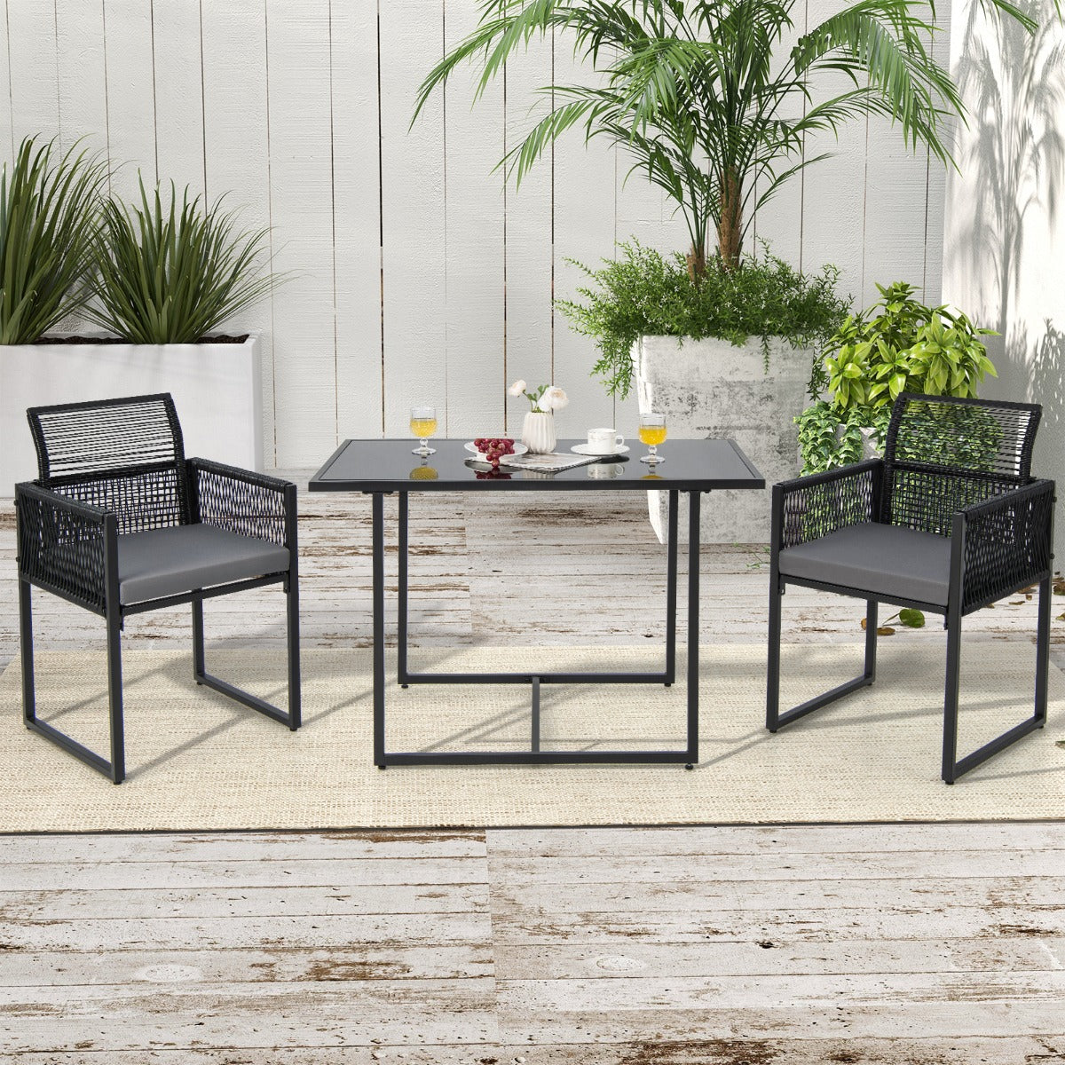 3 Pieces Outdoor Dining Set with Folding Backrest-Grey