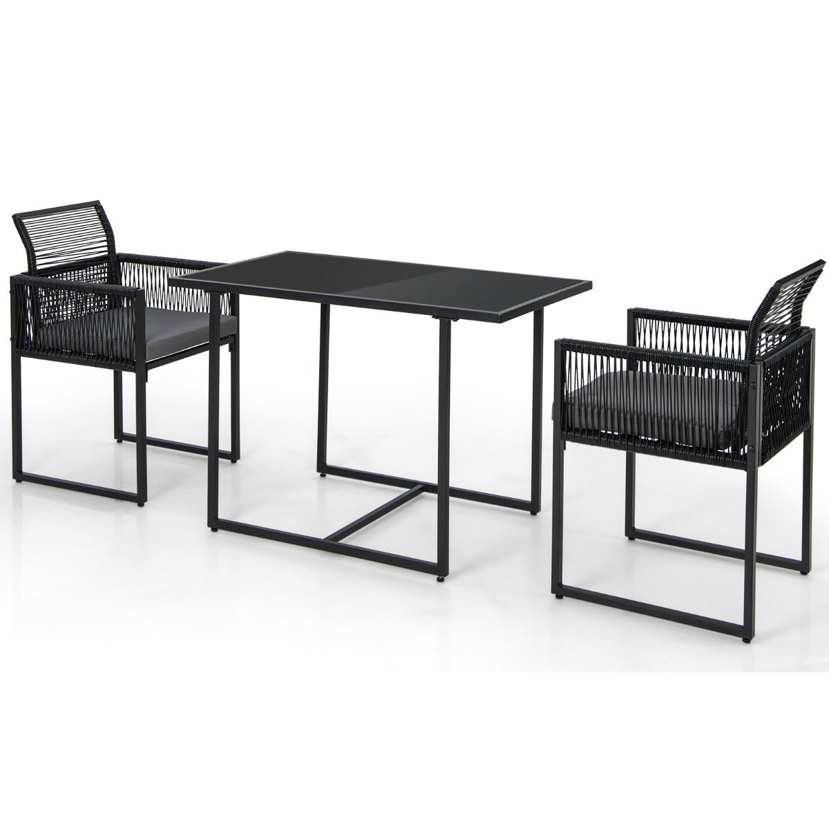 3 Pieces Outdoor Dining Set with Folding Backrest-Grey